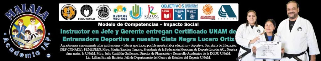 Instructor en Jefe y Gerente de Malala Hermosillo hacen entrega formal, de certificado de la UNAM de Entrenadora Deportiva a nuestra Cinta Negra Lucero Ortíz. Dentro de los Festejos de graduación de Cintas Negras 2024 Academias Malala 10 años de la fundación.