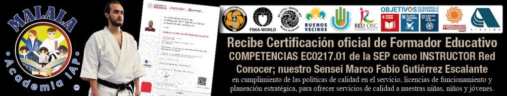 Nuestro Sensei Marco Fabio Gutiérrez Escalante recibió la Certificación Oficial de Instructor Educativo. Esto se realiza en cumplimiento con las políticas de calidad del servicio y fortalecimiento institucional, acreditadas por Red Conocer y la Secretaría de Educación Pública (SEP), bajo la norma internacional de competencia EC0217.01.