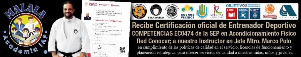 Otorgan la Certificación Oficial como Entrenador Deportivo en Acondicionamiento Físico a nuestro Mtro. Marco Polo Gutiérrez R. Esto en cumplimiento con las políticas de calidad del servicio y fortalecimiento institucional, acreditadas por Red Conocer y la Secretaría de Educación Pública (SEP), bajo la norma de competencia EC0474.